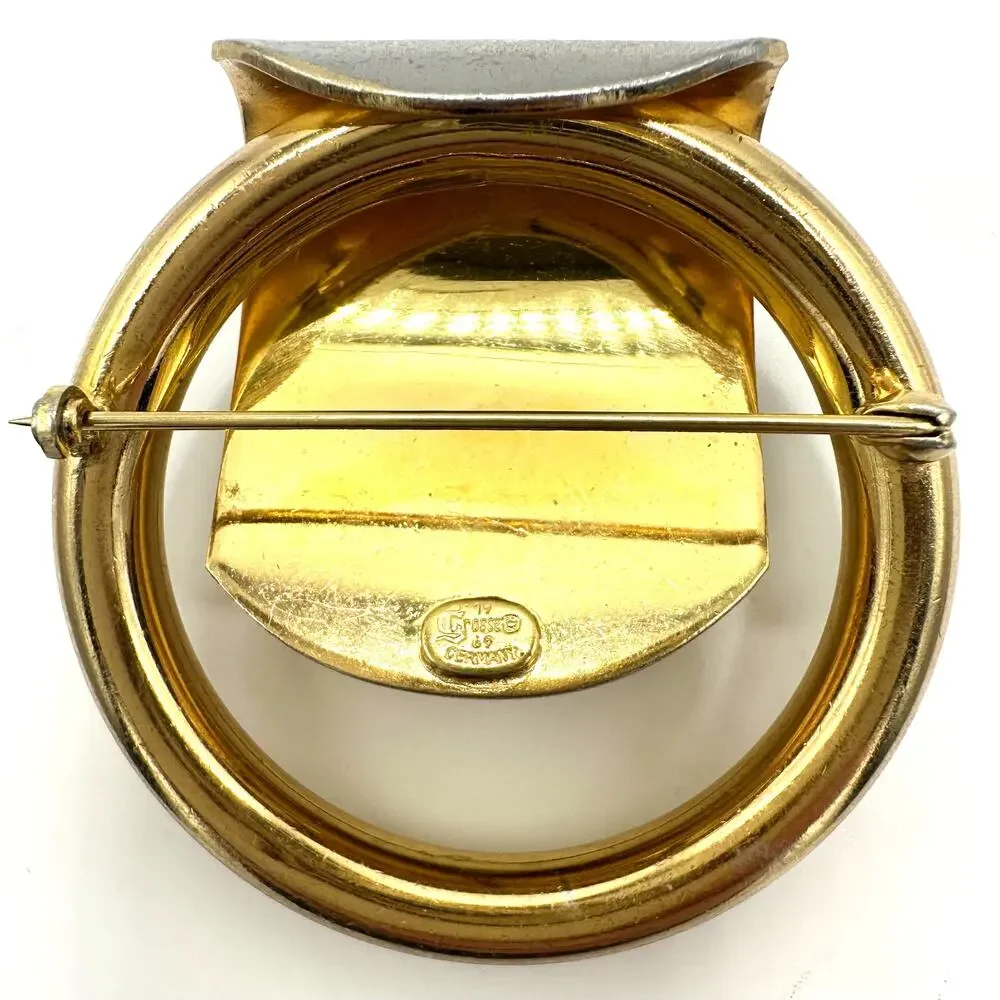 Rare Henkel & Grosse 1969 vintage gold rhodium plated silver two tone brooch